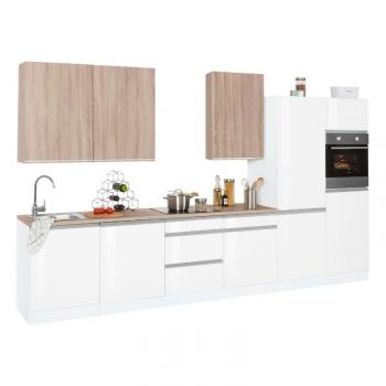 Прямая кухня «Модель 20» белый глянец/дуб 360 см конфигурация 1